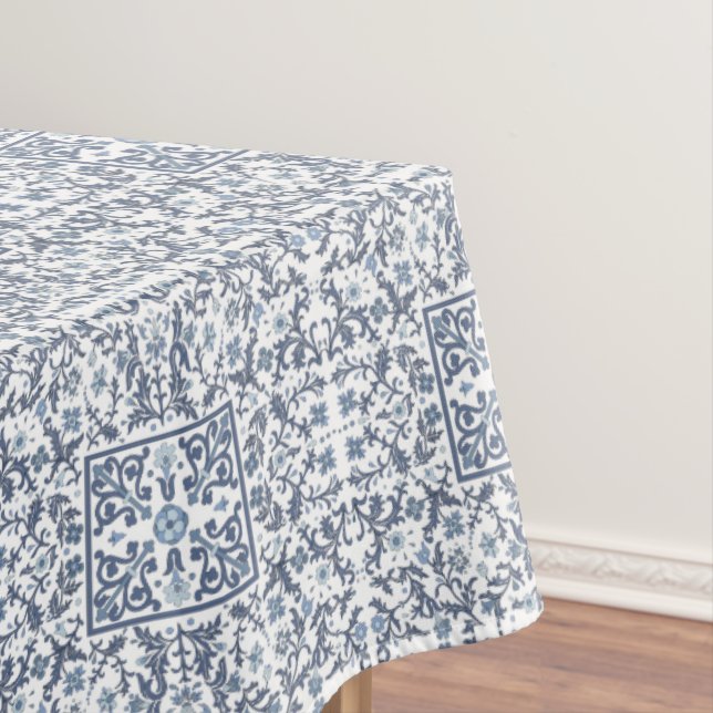 Blue Fancy Floral Pattern Custom Tablecloth (In Situ)