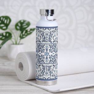 Blue Fancy Floral Pattern Water Bottle