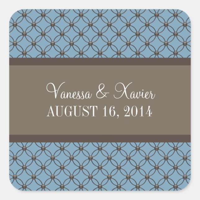 Blue Fancy Lattice Wedding Stickers (Front)