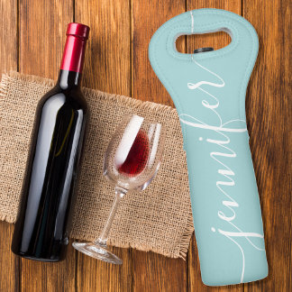 Blue Fancy Script Font Personalized Wine Bag