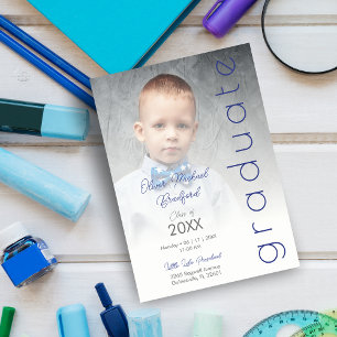 Blue Fancy Vellum Overlay Effect Photo Graduate Invitation
