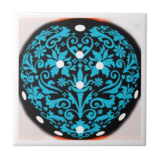 Blue fancy world art ceramic tile (Front)
