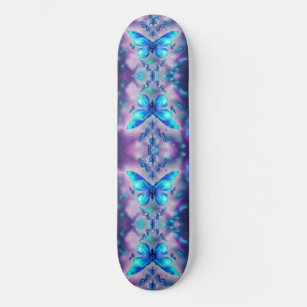 Blue Fantasy Digital Tile Butterflies Skateboard