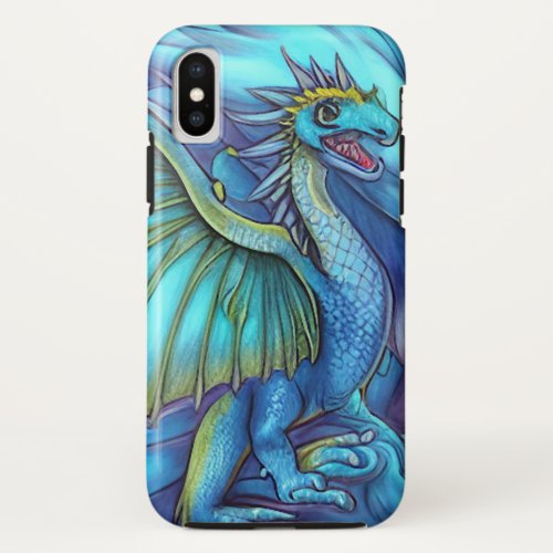Blue Fantasy Dragon Illustration iPhone X Case