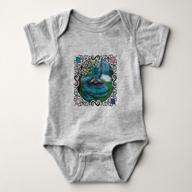 Blue Fantasy Eastern Dragon Tea Time Baby Bodysuit (Front)