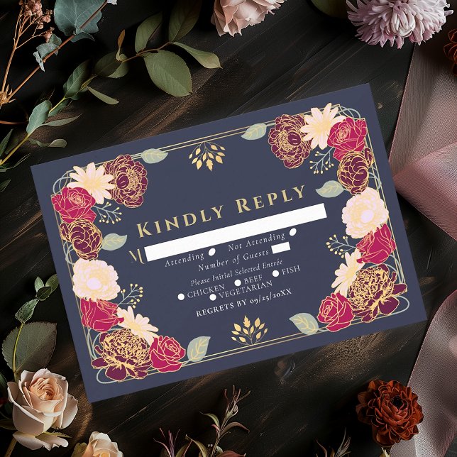 Blue Fantasy Enchanted Flower Garden Wedding RSVP Card (Creator Uploaded)