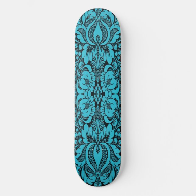Blue Fantasy Floral Skateboard Deck (Front)