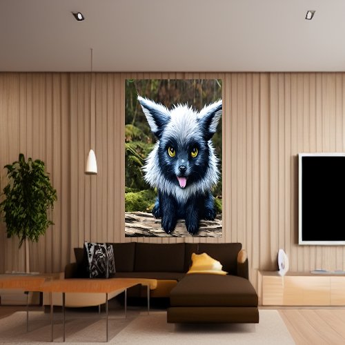 Blue fantasy fox animal  AI Art Poster