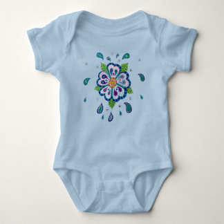 Blue fantasy garden flower babygrow baby bodysuit