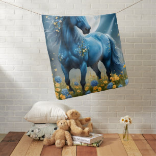 Blue Fantasy Magical Horse Moon Flowers, Baby Blanket