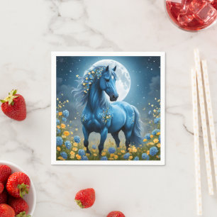 Blue Fantasy Magical Horse Moon Flowers, Napkins