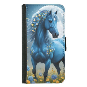 Blue Fantasy Magical Horse Moon Flowers, Samsung Galaxy S5 Wallet Case