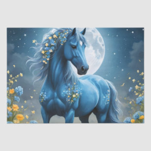 Blue Fantasy Magical Horse Moon Flowers, Tissue Paper