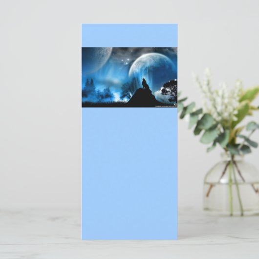 Blue Fantasy Rack Cards with Wolf and Moon (Standing Front)