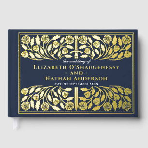 Blue Fantasy Royal Medieval Sword Wedding Foil Guest Book