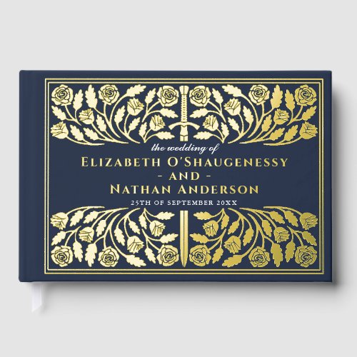 Blue Fantasy Royal Medieval Sword Wedding Foil Guest Book