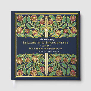 Blue Fantasy Royal Medieval Sword Wedding Foil Guest Book