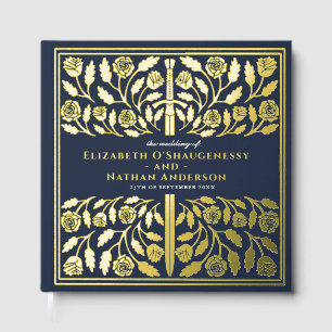 Blue Fantasy Royal Medieval Sword Wedding Foil Guest Book