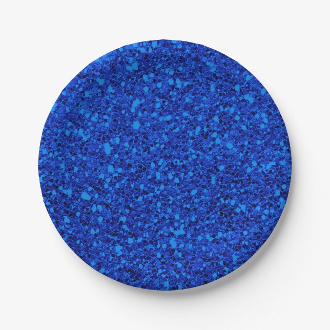 Blue Fantasy Sparkle Glitter Glam Custom Party Paper Plates (Front)