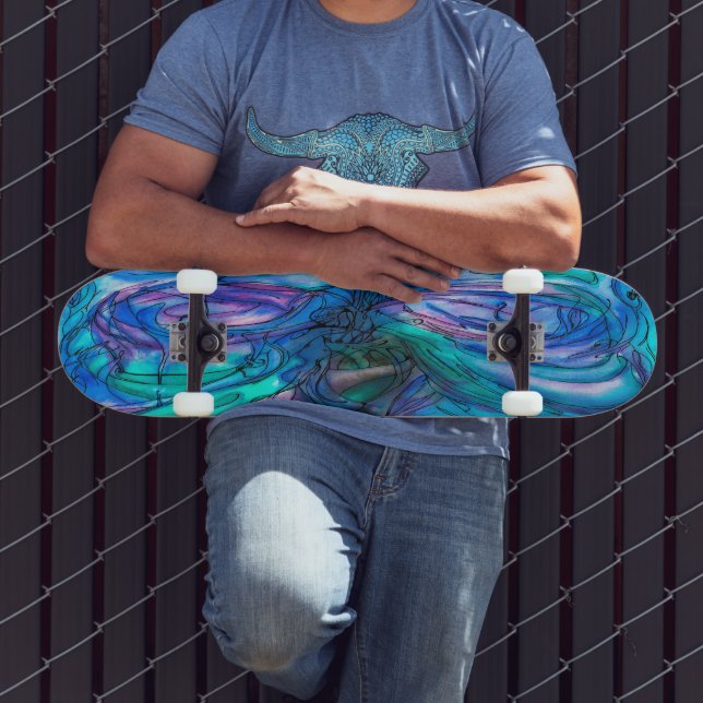 Blue Fantasy Watercolor Skateboard Deck (Outdoor 3)