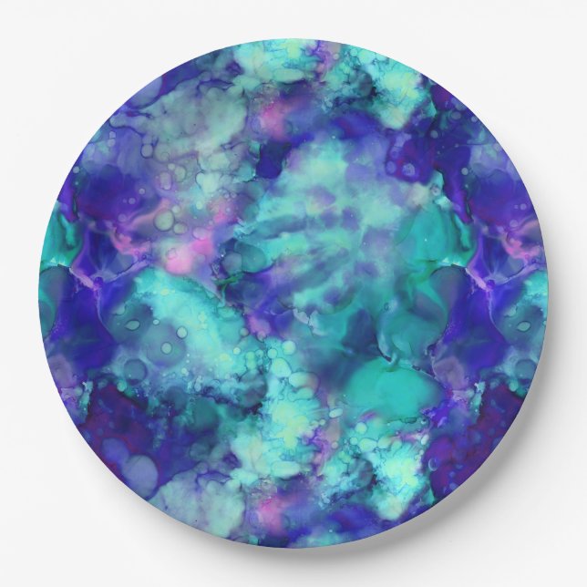 blue fantasy watercolors : paper plates (Front)