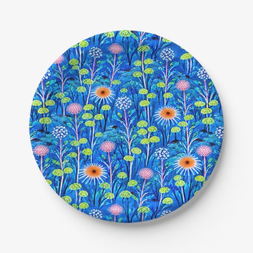 Blue Fantasy Wildflower Meadow Paper Plates