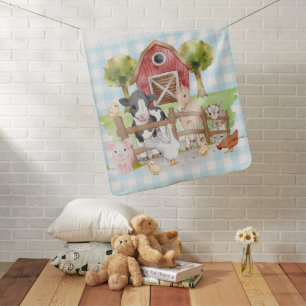 Blue Farm Animals Barnyard Custom Name Baby Blanket