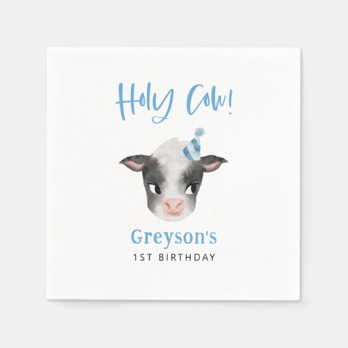 Blue Farm Cow Birthday Paper Napkin