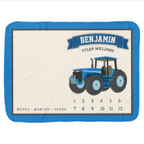 Blue Farm Tractor Baby Boy Monthly Milestone Baby Blanket