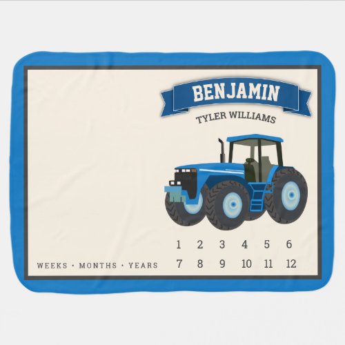 Blue Farm Tractor Baby Boy Monthly Milestone Baby Blanket