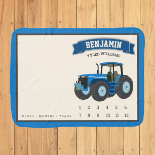 Blue Farm Tractor Baby Boy Monthly Milestone Blanket