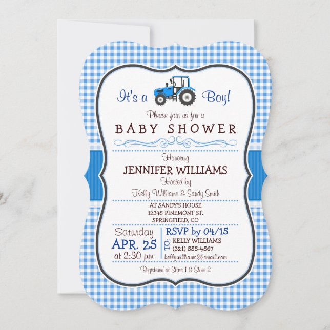 Blue Farm Tractor Boy Baby Shower Invitation (Front)
