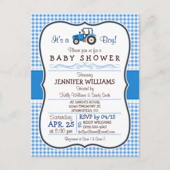Blue Farm Tractor Boy Baby Shower Invitation by Card_Stop at Zazzle