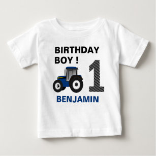 Blue Farm Tractor Kids Birthday Party Baby T-Shirt