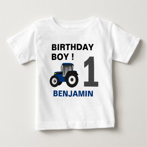 Blue Farm Tractor Kids Birthday Party Baby T_Shirt