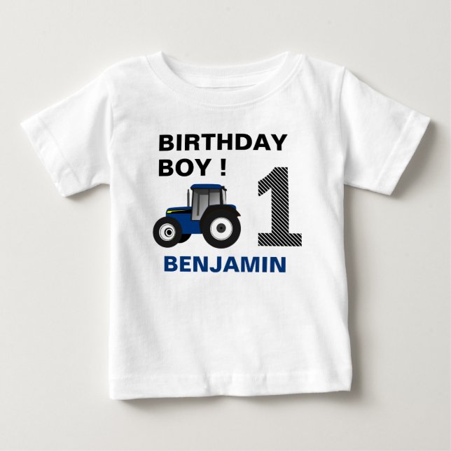 Blue Farm Tractor Kids Birthday Party Baby T-Shirt (Front)