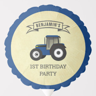 Blue Farm Tractor Kids Birthday Party Balloon