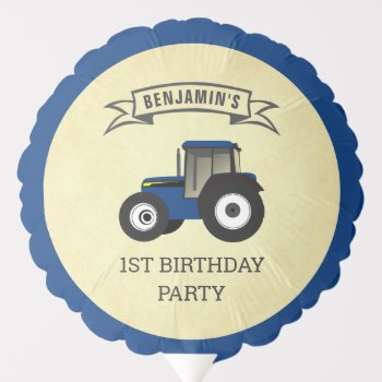 Blue Farm Tractor Kids Birthday Party Balloon by ShabzDesigns at Zazzle