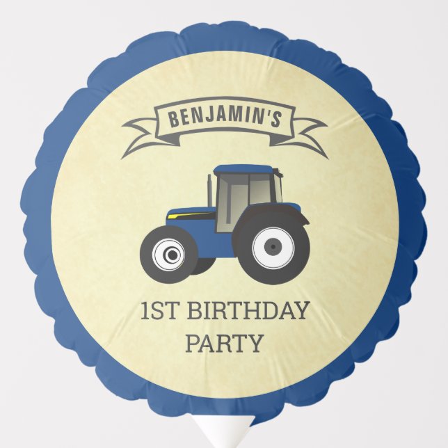 Blue Farm Tractor Kids Birthday Party Balloon (Front)