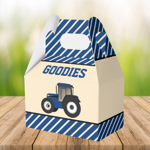 Blue Farm Tractor Kids Birthday Party Favor Boxes