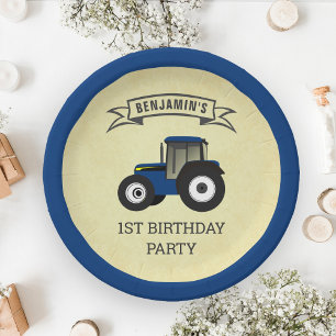 Blue Farm Tractor Kids Birthday Party Paper Plates