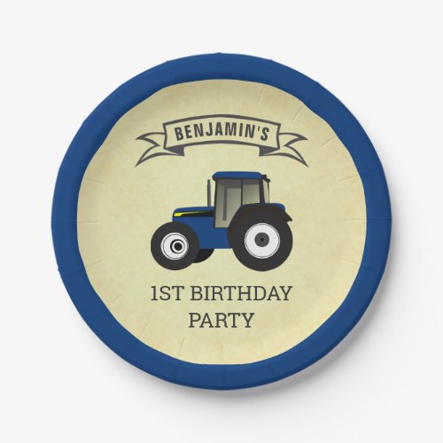 Blue Farm Tractor Kids Birthday Party Paper Plates