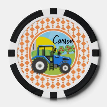 Blue Farm Tractor Poker Chips by doozydoodles at Zazzle