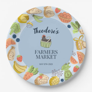 Blue Farmers Market Birthday Fruit & Vegetables Paper Plates