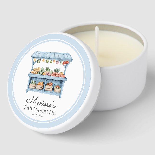 Blue Farmers Market Boy Baby Shower Mini Candle Favors (Corner)