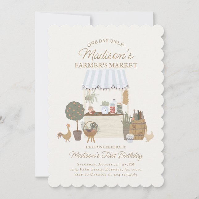Blue Farmers Market Farm Fresh Birthday Invitation (Front)