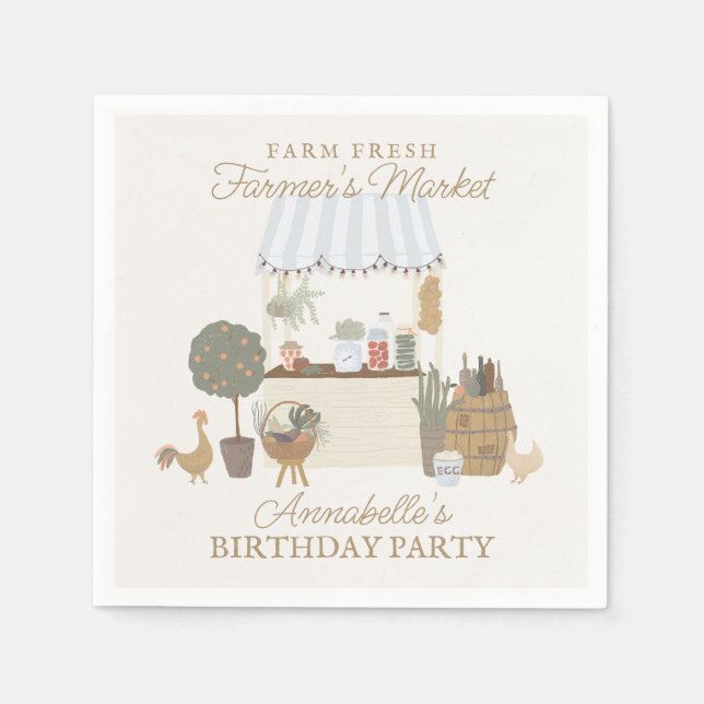 Blue Farmers Market Farm Fresh Birthday Party Napkins (Front)