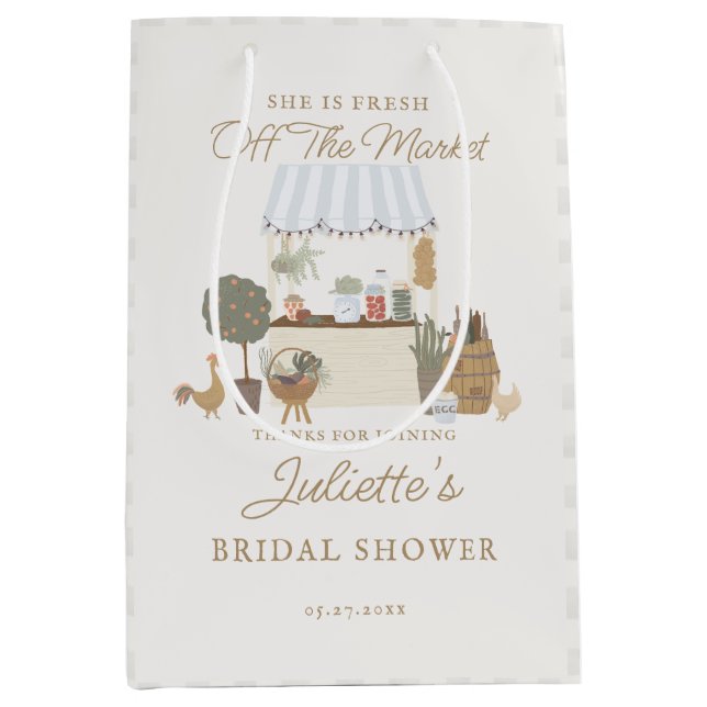 Blue Farmers Market Farm Fresh Bridal Shower Favor Medium Gift Bag (Front)