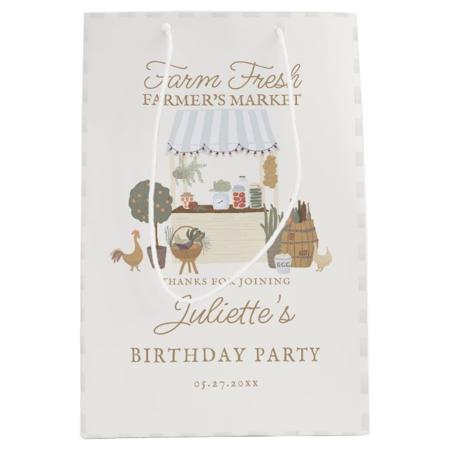 Blue Farmers Market Locally Grow Birthday Favor Medium Gift Bag (Front)