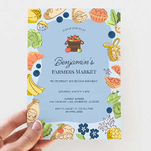 Blue Farmers Market Organic Farm Fresh Birthday Invitation